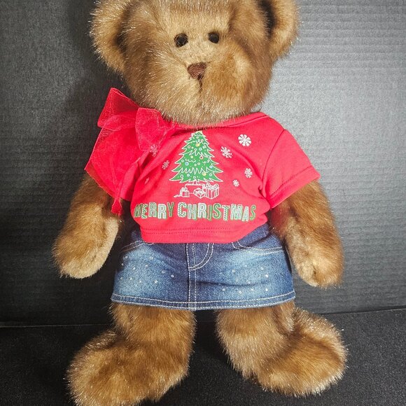 15" Gund Bear In Build A Bear Clothes Christmas Soft Brown Sparkly Bear Plush - Picture 6 of 9